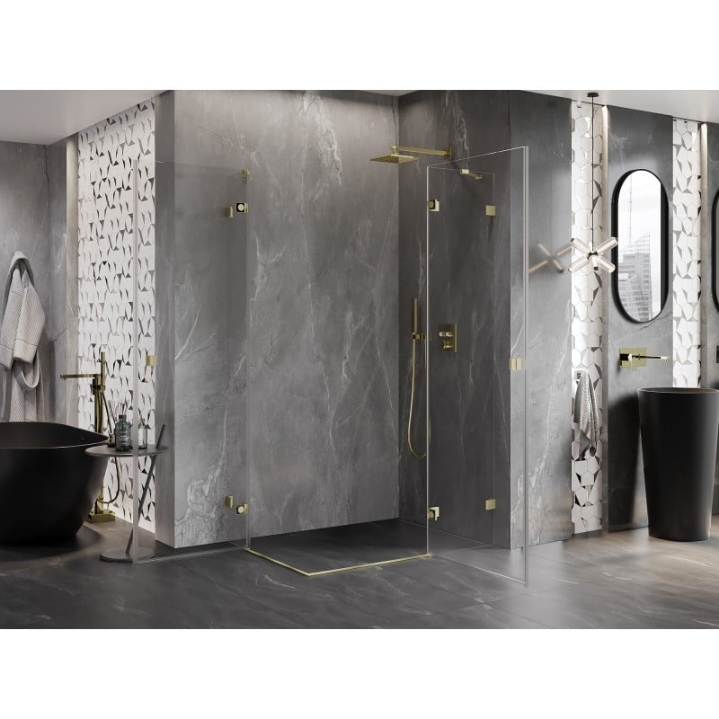Mexen Lunar Duo cabine de douche pivotante droite 100 x 70 cm, transparent, or brossé - 834-100P-070L-55-00