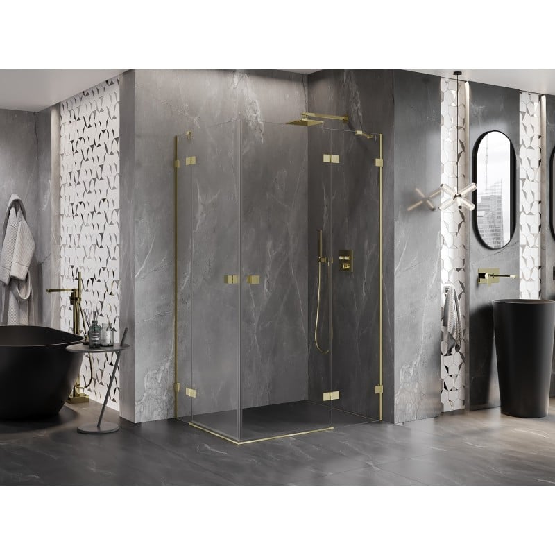 Mexen Lunar Duo cabine de douche pivotante droite 100 x 70 cm, transparent, or brossé - 834-100P-070L-55-00