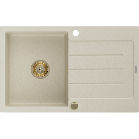 Mexen Bruno évier en granit à 1 cuve avec égouttoir 795 x 495 mm, Beige, siphon Or - 6513791010-69-G