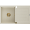 Évier granitique 1 cuve avec égouttoir 795 x 495 mm, beige, siphon doré - Mexen Bruno