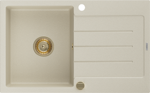 Mexen Bruno Évier en granit à 1 bac avec égouttoir 795 x 495 mm, beige, siphon doré - 6513791010-69-G