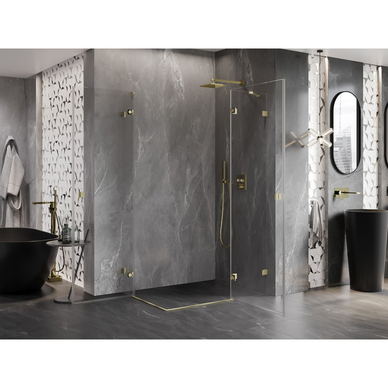 Mexen Lunar Duo cabine de douche pivotante droite 110 x 105 cm, transparente, doré brossé - 834-110P-105L-55-00