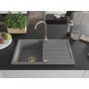 Mexen Bruno évier en granit 1 bac avec égouttoir 795 x 495 mm, gris, siphon doré - 6513791010-71-G