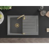Mexen Bruno Évier de cuisine en granit 1 bac avec égouttoir 795 x 495 mm, gris, siphon doré - 6513791010-71-G