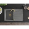 Mexen Bruno évier en granit 1 bac avec égouttoir 795 x 495 mm, gris, siphon doré - 6513791010-71-G