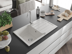Mexen Bruno évier en granit à 1 cuve avec égouttoir 795 x 495 mm, Blanc - 6513791010-20