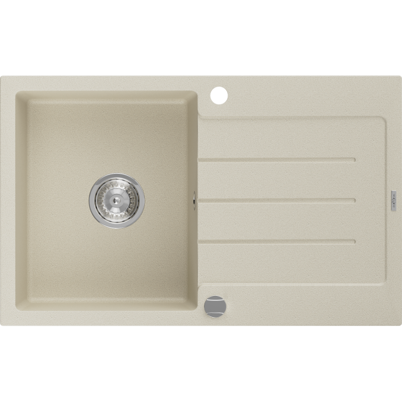 Mexen Bruno évier en granit 1 bac avec égouttoir 795 x 495 mm, beige, siphon chromé - 6513791010-69