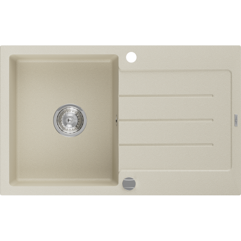 Mexen Bruno évier en granit à 1 bac avec égouttoir 795 x 495 mm, beige, siphon chromé - 6513791010-69