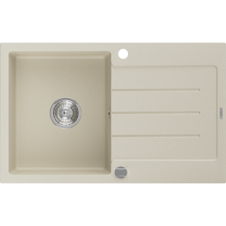 Mexen Bruno évier en granit à 1 bac avec égouttoir 795 x 495 mm, beige, siphon chromé - 6513791010-69
