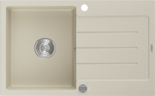 Mexen Bruno évier en granit à 1 bac avec égouttoir 795 x 495 mm, beige, siphon chromé - 6513791010-69