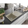 Mexen Bruno évier en granit 1 bac avec égouttoir 795 x 495 mm, beige, siphon chromé - 6513791010-69