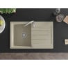 Mexen Bruno évier en granit 1 bac avec égouttoir 795 x 495 mm, beige, siphon chromé - 6513791010-69