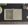 Mexen Bruno évier en granit à 1 bac avec égouttoir 795 x 495 mm, beige, siphon chromé - 6513791010-69