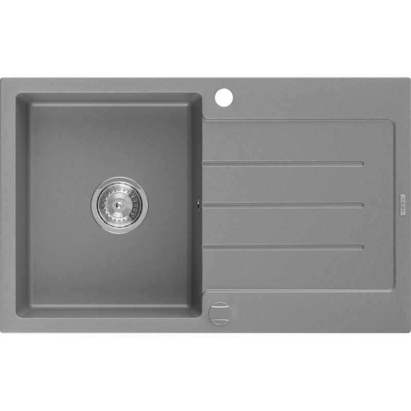 Mexen Bruno évier en granit à 1 bac avec égouttoir 795 x 495 mm, gris, siphon chromé - 6513791010-71