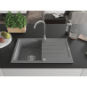 Mexen Bruno évier en granit à 1 bac avec égouttoir 795 x 495 mm, gris, siphon chromé - 6513791010-71