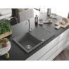 Mexen Bruno évier en granit à 1 bac avec égouttoir 795 x 495 mm, gris, siphon chromé - 6513791010-71