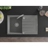 Mexen Bruno évier en granit 1 bac avec égouttoir 795 x 495 mm, gris, siphon chrome - 6513791010-71