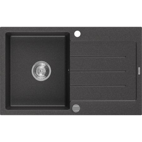 Mexen Bruno évier en granit 1 bac avec égouttoir 795 x 495 mm, noir moucheté, siphon chromé - 6513791010-76
