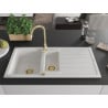 Mexen Andres évier en granit 1,5 bac avec égouttoir 1000 x 500 mm, blanc, siphon doré - 6515101510-20-G