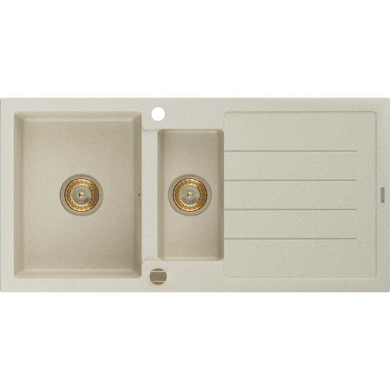 Mexen Andres évier en granit 1,5 bac avec égouttoir 1000 x 500 mm, beige, siphon doré - 6515101510-69-G
