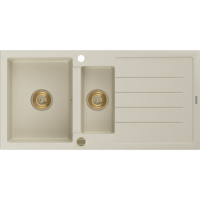 Mexen Andres évier en granit à 1,5 cuvette avec égouttoir 1000 x 500 mm, Beige, siphon Or - 6515101510-69-G
