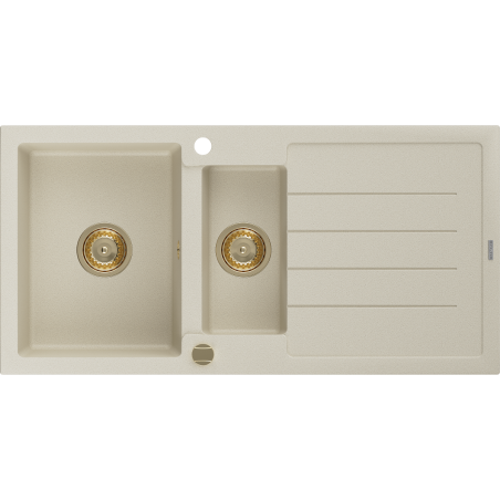 Mexen Andres évier en granit 1,5 bac avec égouttoir 1000 x 500 mm, beige, siphon doré - 6515101510-69-G