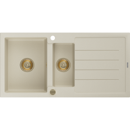 Mexen Andres évier en granit à 1,5 cuvette avec égouttoir 1000 x 500 mm, Beige, siphon Or - 6515101510-69-G