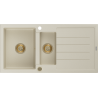 Mexen Andres évier en granit 1,5 bac avec égouttoir 1000 x 500 mm, beige, siphon doré - 6515101510-69-G