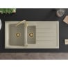 Mexen Andres évier en granit 1,5 bac avec égouttoir 1000 x 500 mm, beige, siphon doré - 6515101510-69-G