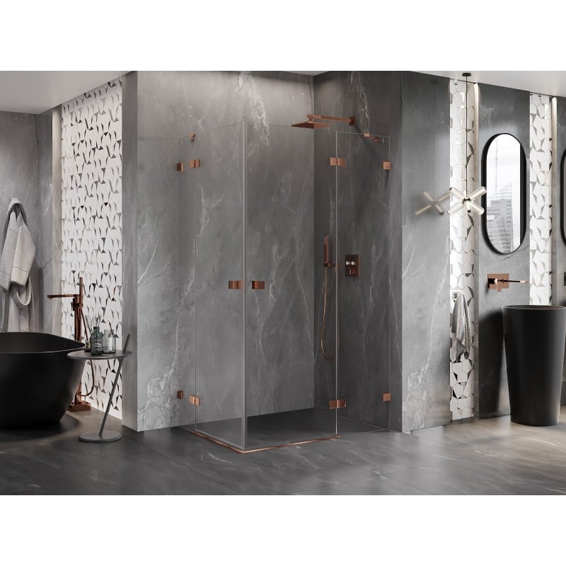 Mexen Lunar Duo cabine de douche à charnière droite 120 x 110 cm, transparent, or rose - 834-120P-110L-60-00