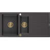 Mexen Andres évier en granit à 1,5 cuvette avec égouttoir 1000 x 500 mm Noir moucheté, siphon Or - 6515101510-76-G