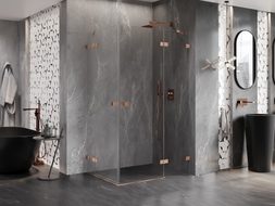 Mexen Lunar Duo cabine de douche pivotante droite 95 x 90 cm, transparent, cuivre brossé - 834-095P-090L-65-00