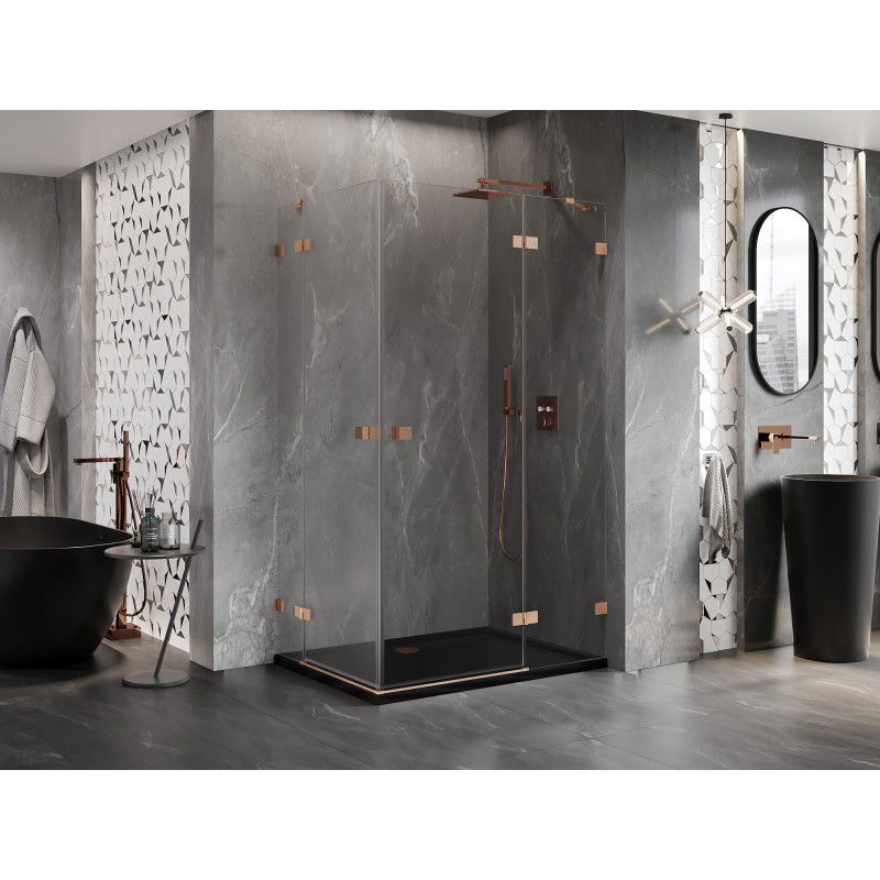 Mexen Lunar Duo cabine de douche battante droite 110 x 80 cm, transparent, cuivre brossé - 834-110P-080L-65-00