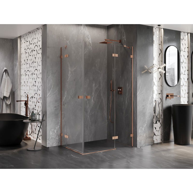 Mexen Lunar Duo cabine de douche pivotante droite 110 x 90 cm, transparent, cuivre brossé - 834-110P-090L-65-00