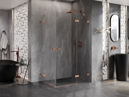 Mexen Lunar Duo cabine de douche pivotante droite 115 x 110 cm, transparent, cuivre brossé - 834-115P-110L-65-00