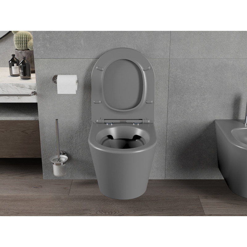 Mexen Rico cuvette WC Rimless avec abattant slim à descente lente, duroplast, gris foncé mat - 30724071