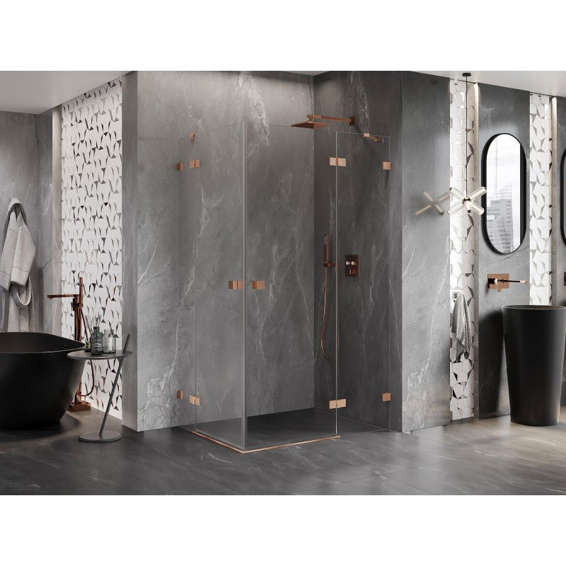 Mexen Lunar Duo cabine de douche pivotante droite 120 x 115 cm, transparent, cuivre brossé - 834-120P-115L-65-00