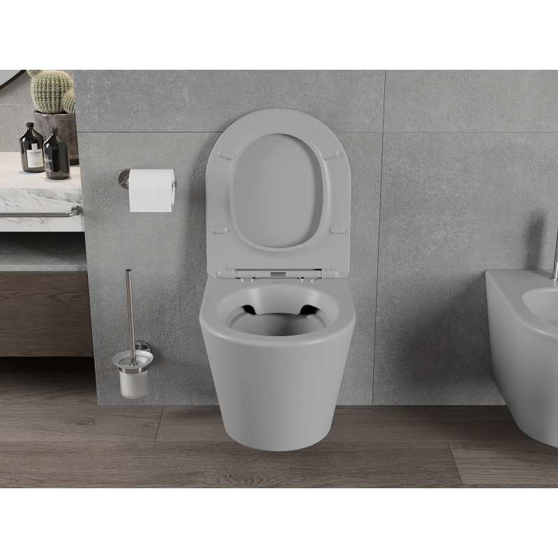 Mexen Rico Cuvette WC Rimless avec abattant à descente ralentie slim, duroplast, gris clair mat - 30724061
