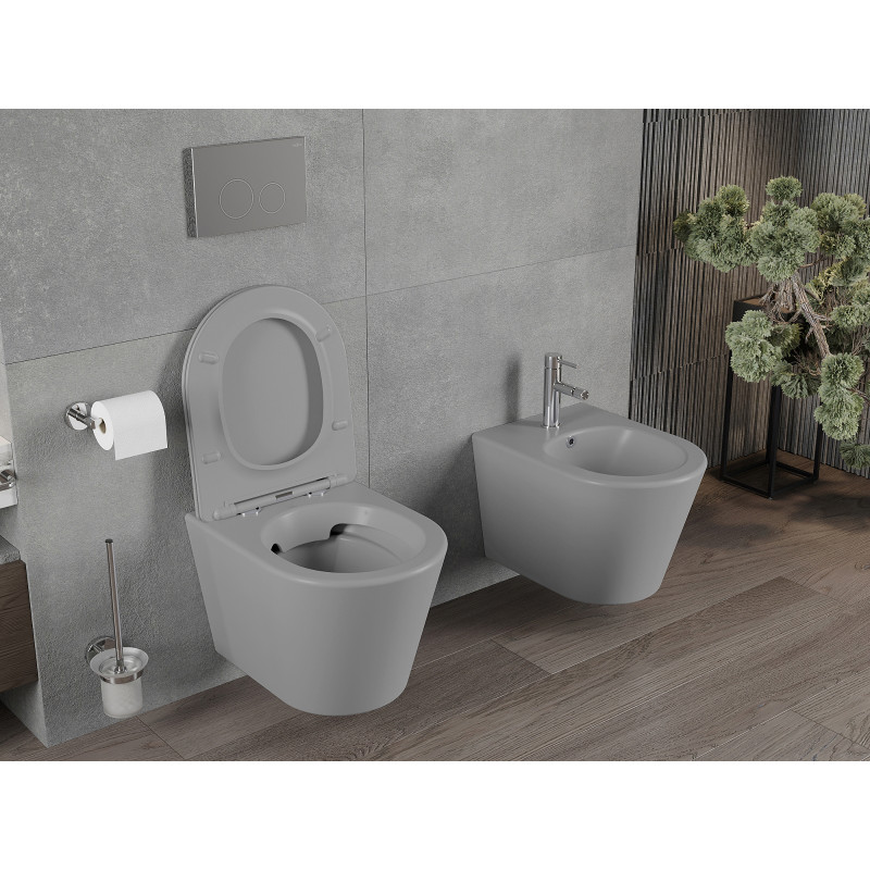 Mexen Rico Cuvette WC Rimless avec abattant à descente ralentie slim, duroplast, gris clair mat - 30724061