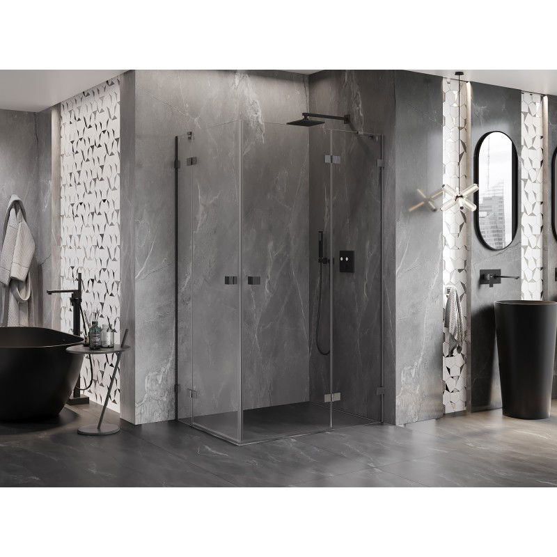 Mexen Lunar Duo cabine de douche pivotante droite 100 x 85 cm, transparent, gris canon brossé - 834-100P-085L-66-00