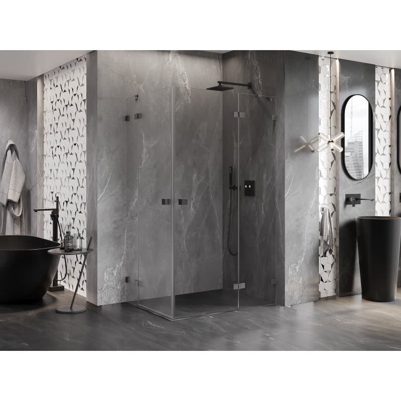 Mexen Lunar Duo cabine de douche pivotante droite 100 x 95 cm, transparent, gris canon brossé - 834-100P-095L-66-00