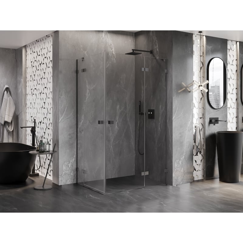 Mexen Lunar Duo cabine de douche pivotante droite 100 x 95 cm, transparent, gris canon brossé - 834-100P-095L-66-00