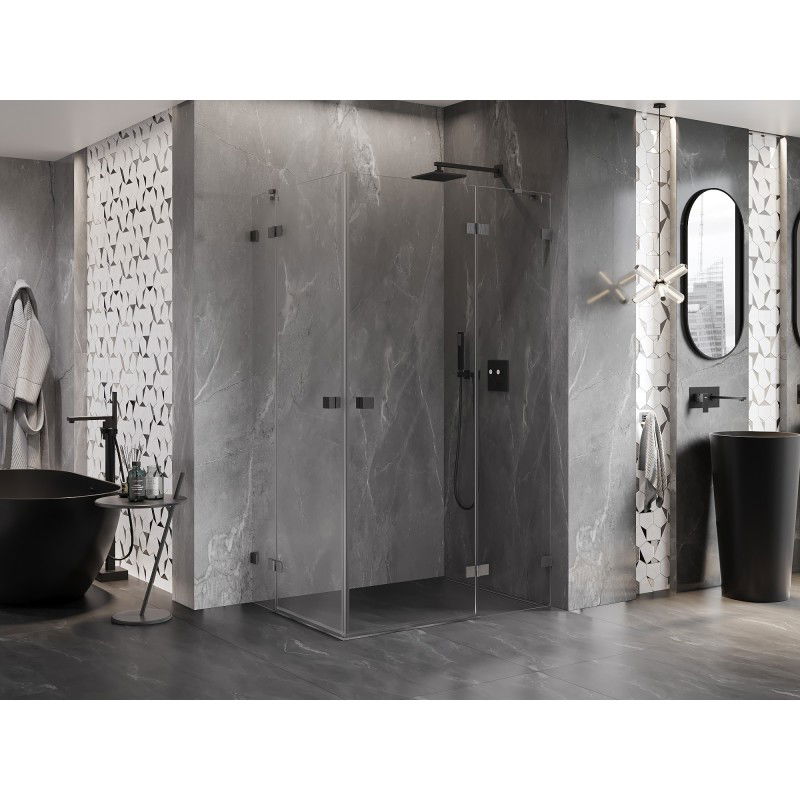 Mexen Lunar Duo cabine de douche pivotante droite 115 x 100 cm, transparent, gun gray brossé - 834-115P-100L-66-00