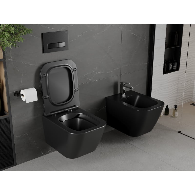 Mexen Madox cuvette WC sans rebord avec abattant à descente lente slim, duroplast, noir mat - 30154070