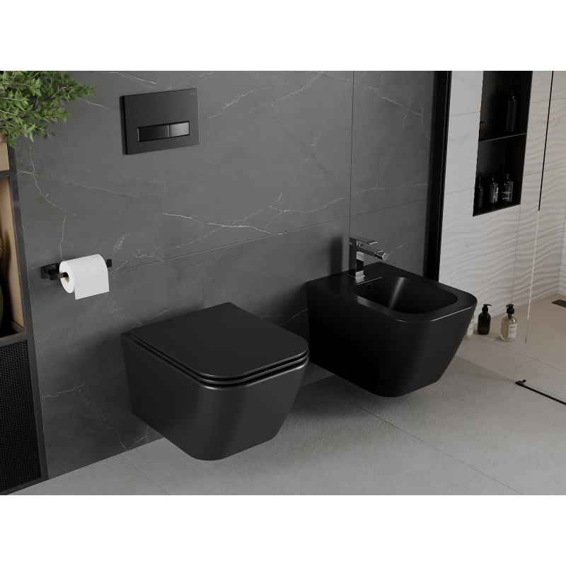 Mexen Madox cuvette WC sans bride avec abattant à descente lente slim, duroplast, noir mat - 30154070