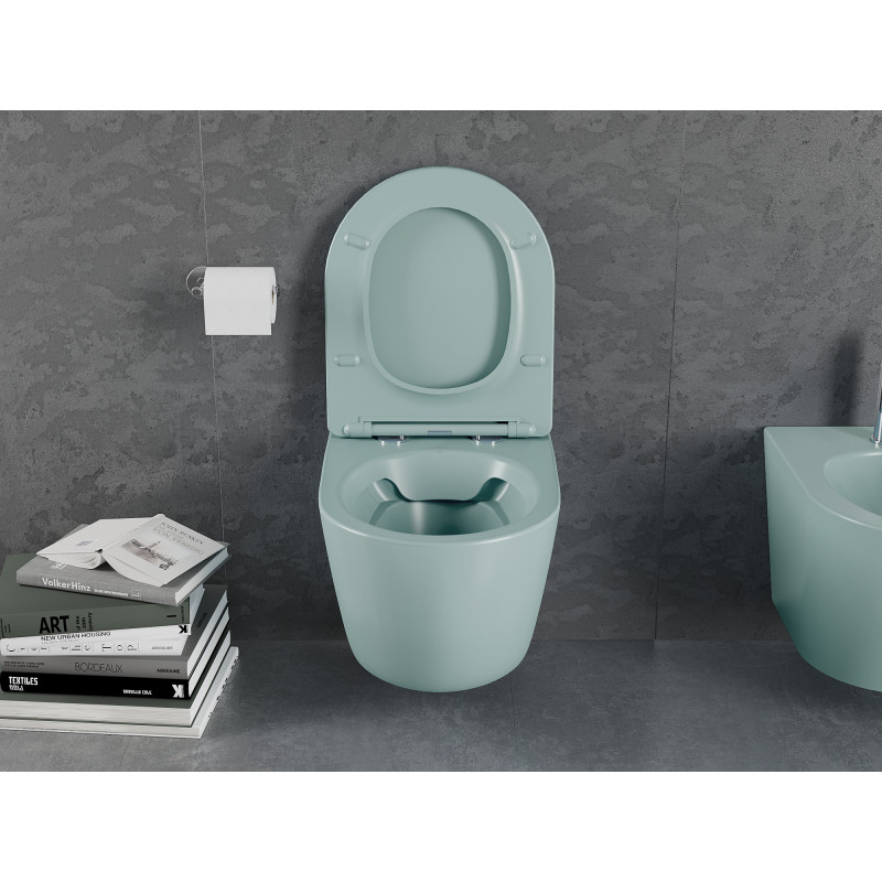 Mexen Lena cuvette WC sans bride avec abattant à descente assistée slim, duroplast, vert clair mat - 30224048