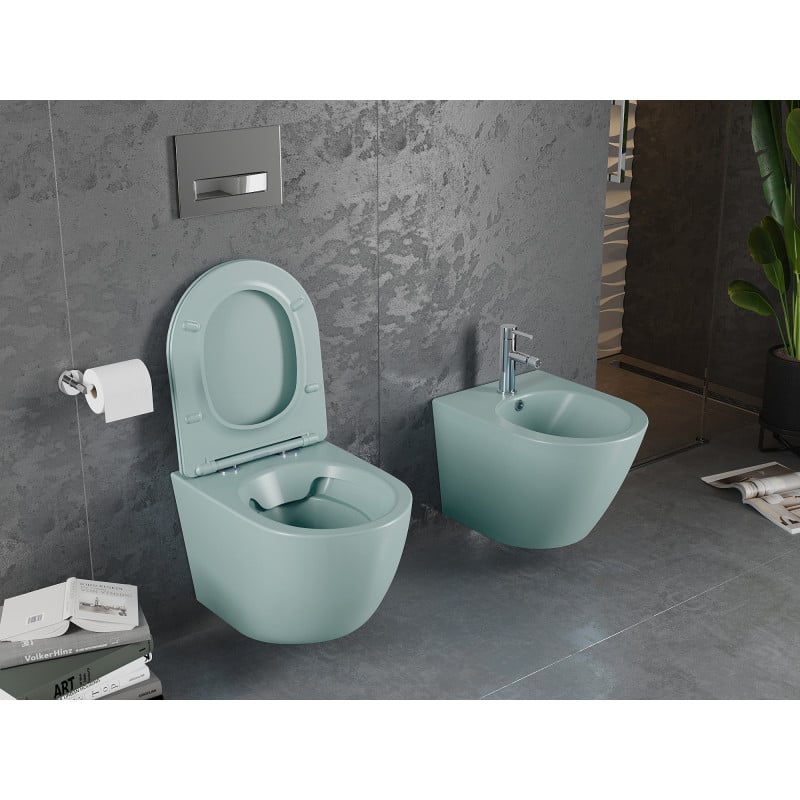 Mexen Lena cuvette WC sans rebord avec abattant à descente lente slim, duroplast, vert mat clair - 30224048