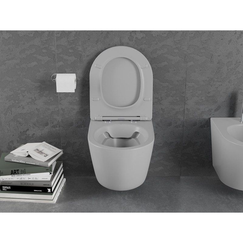 Mexen Lena cuvette wc Rimless avec abattant slim à descente progressive, duroplast, gris clair mat - 30224061