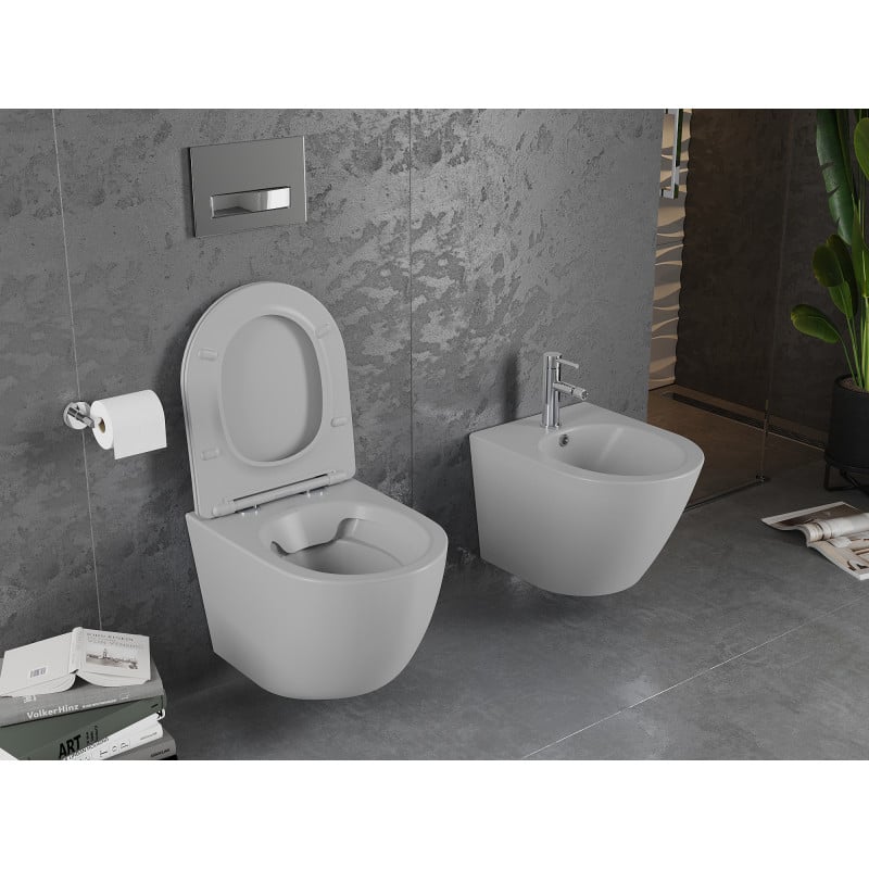 Mexen Lena cuvette wc Rimless avec abattant slim à descente progressive, duroplast, gris clair mat - 30224061