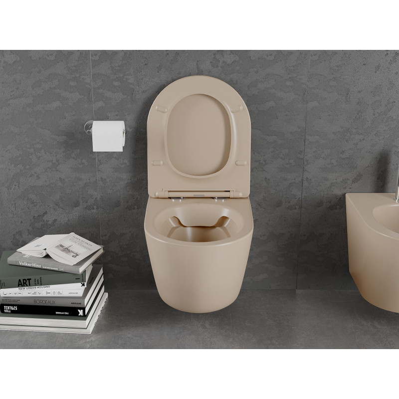 Mexen Lena cuvette wc sans rebord avec abattant à descente lente slim, duroplast, cappuccino mat - 30224064